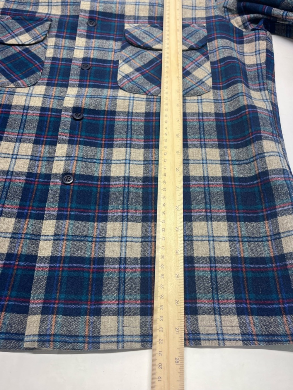 Pendleton Navy, Cream & Red Plaid Wool Shirt Mens Large Loop Collar - Picture 6 of 13